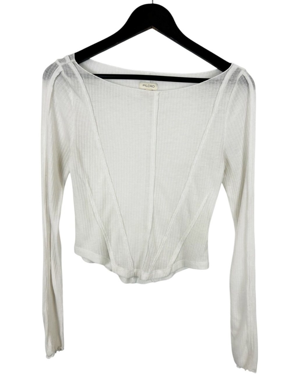 PILCRO Ribbed Corset Long Sleeve Top Size Small in Ivory